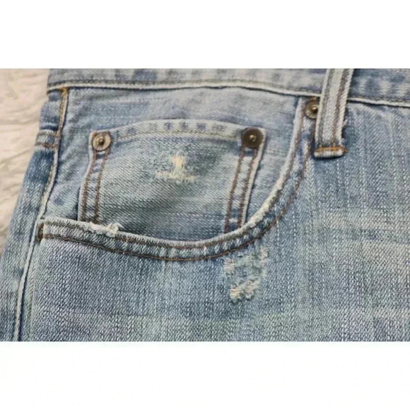 Men's American Eagle Blue Denim Jeans-Straight Slim-34 x 36-Distressed - Picture 3 of 10